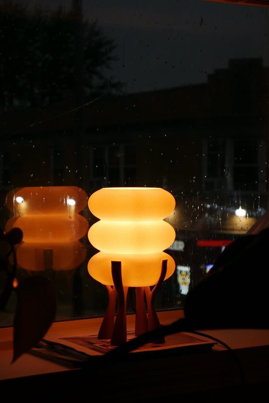 Sculptural Organic Table Lamp | Walnut Toned Base | Matte White Shade | Ambient Light | STAC