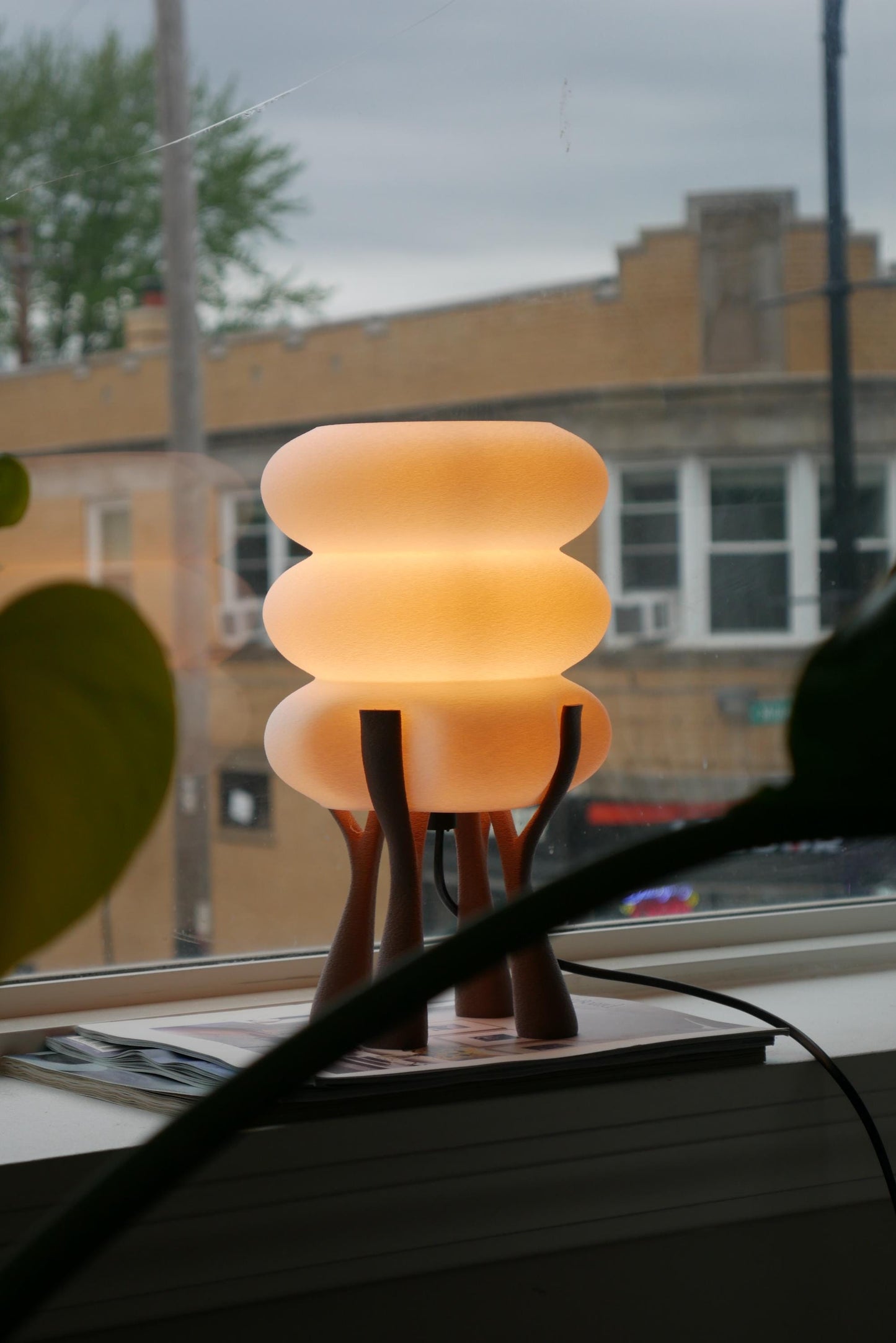 Sculptural Organic Table Lamp | Walnut Toned Base | Matte White Shade | Ambient Light | STAC