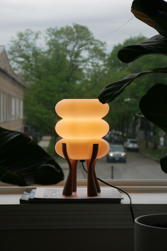 Sculptural Organic Table Lamp | Walnut Toned Base | Matte White Shade | Ambient Light | STAC