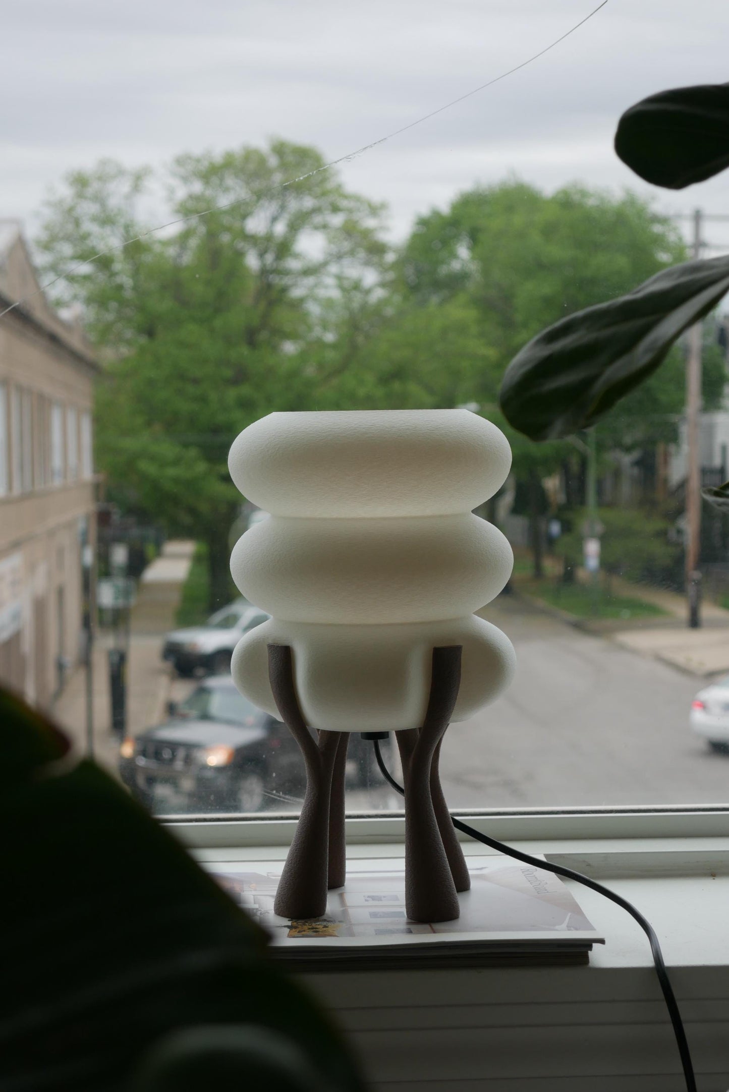 Sculptural Organic Table Lamp | Walnut Toned Base | Matte White Shade | Ambient Light | STAC
