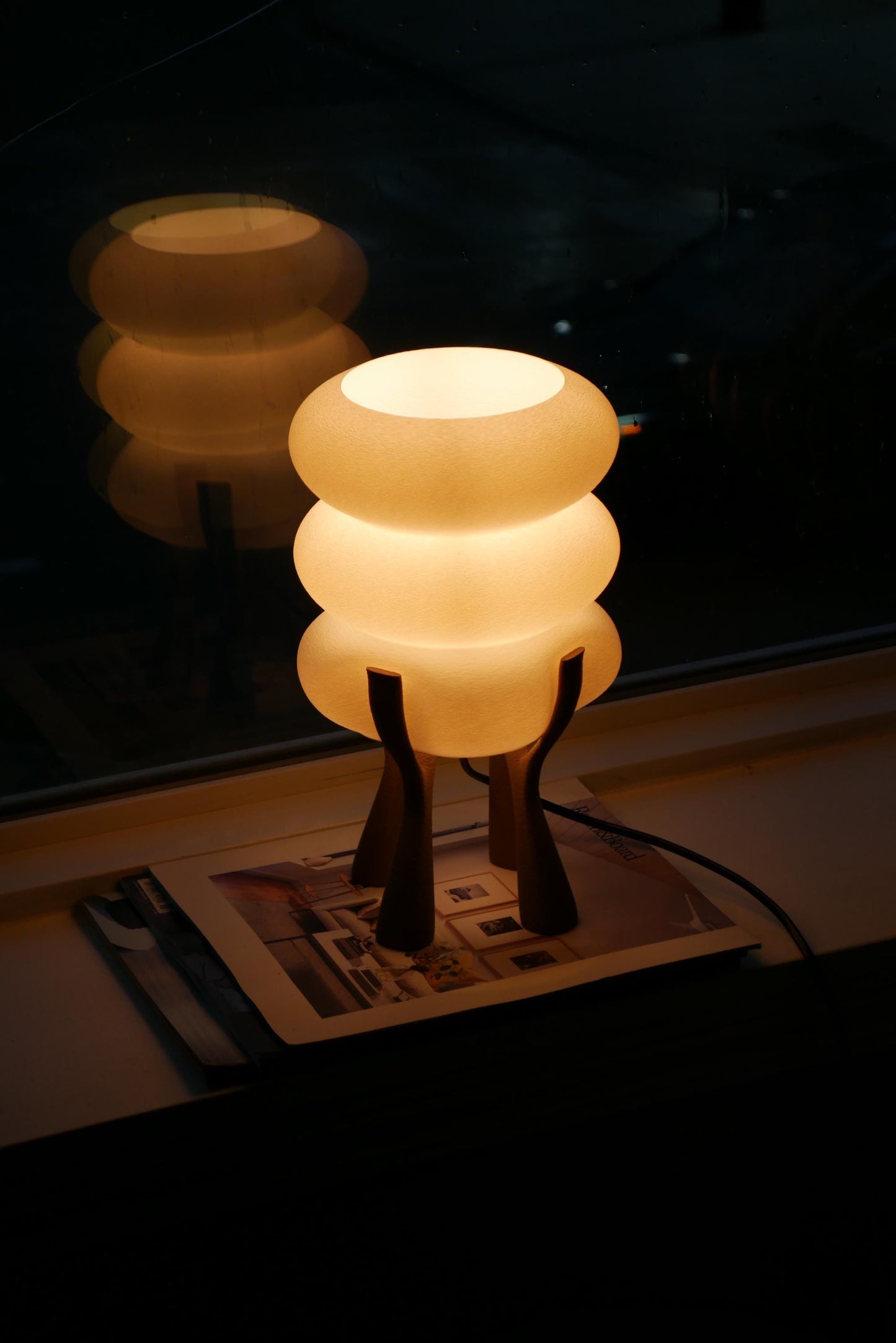 Sculptural Organic Table Lamp | Walnut Toned Base | Matte White Shade | Ambient Light | STAC
