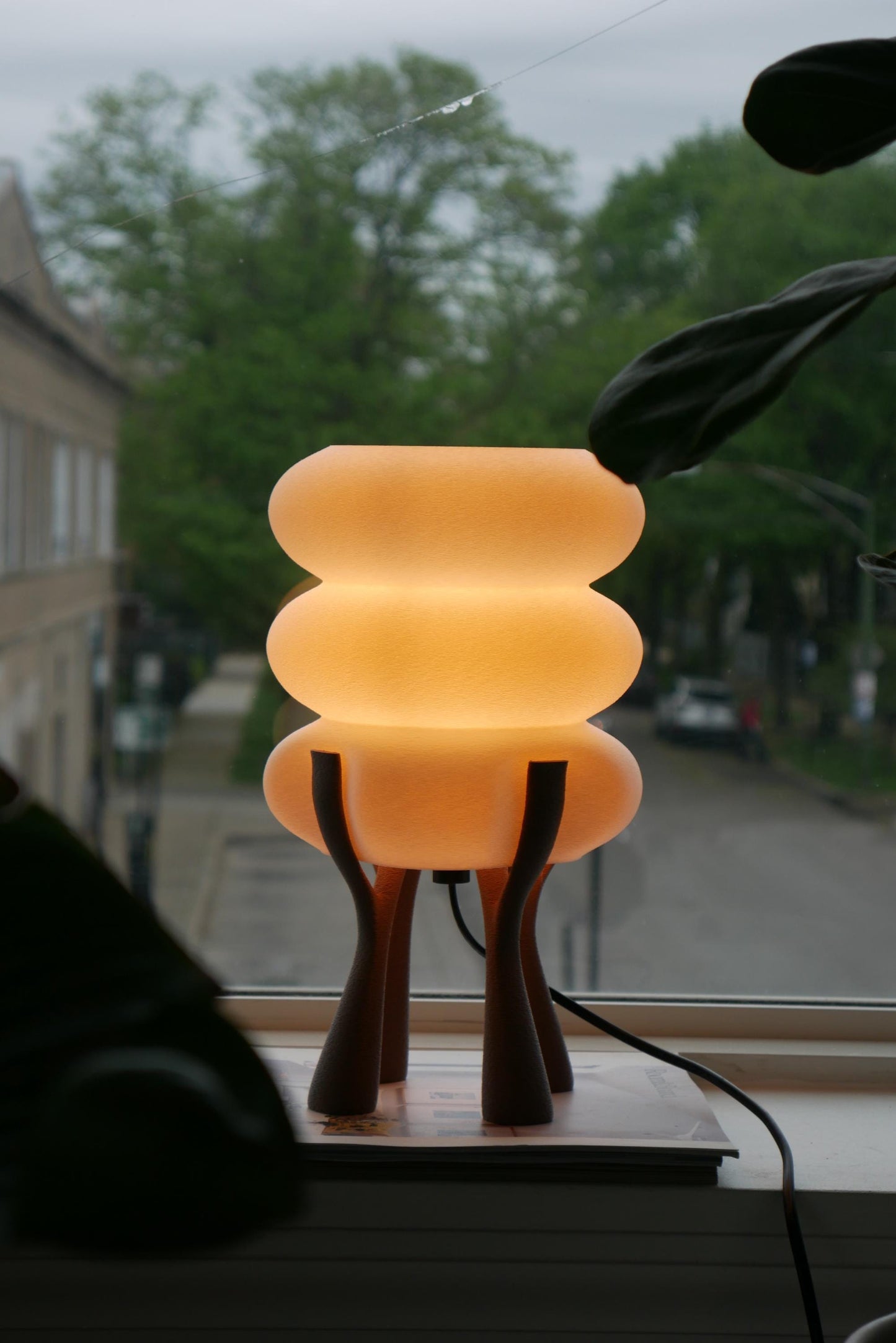 Sculptural Organic Table Lamp | Walnut Toned Base | Matte White Shade | Ambient Light | STAC