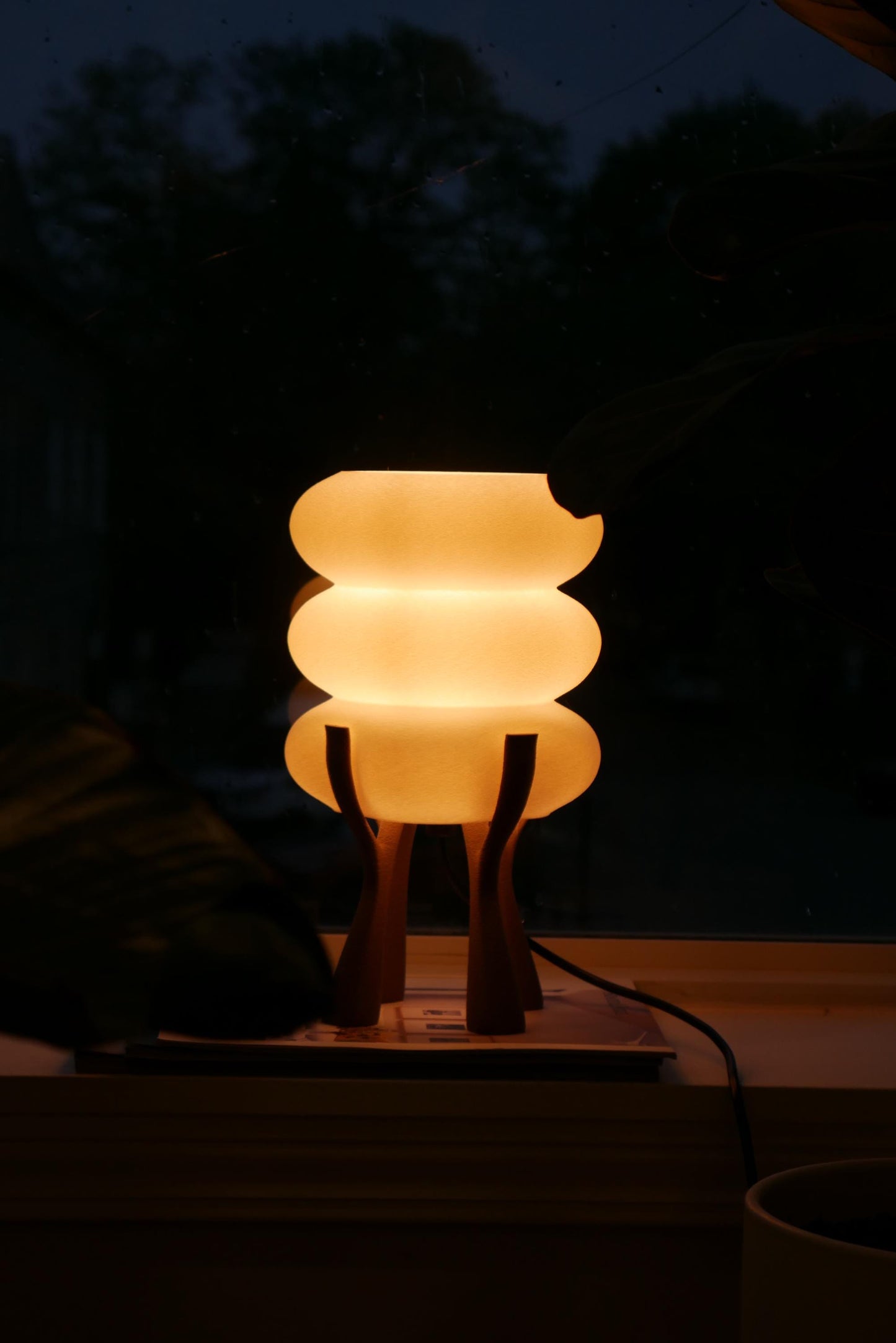 Sculptural Organic Table Lamp | Walnut Toned Base | Matte White Shade | Ambient Light | STAC