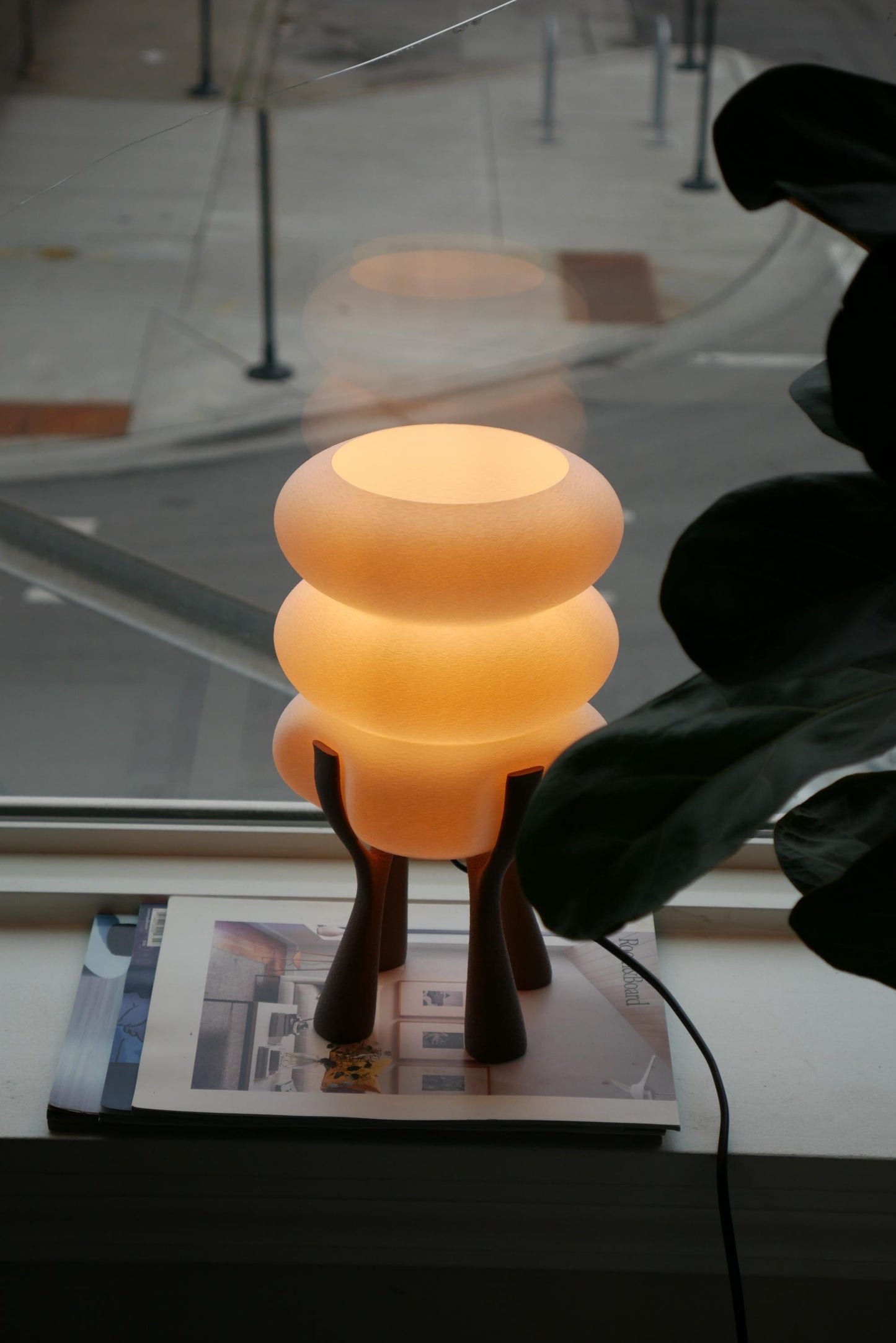 Sculptural Organic Table Lamp | Walnut Toned Base | Matte White Shade | Ambient Light | STAC